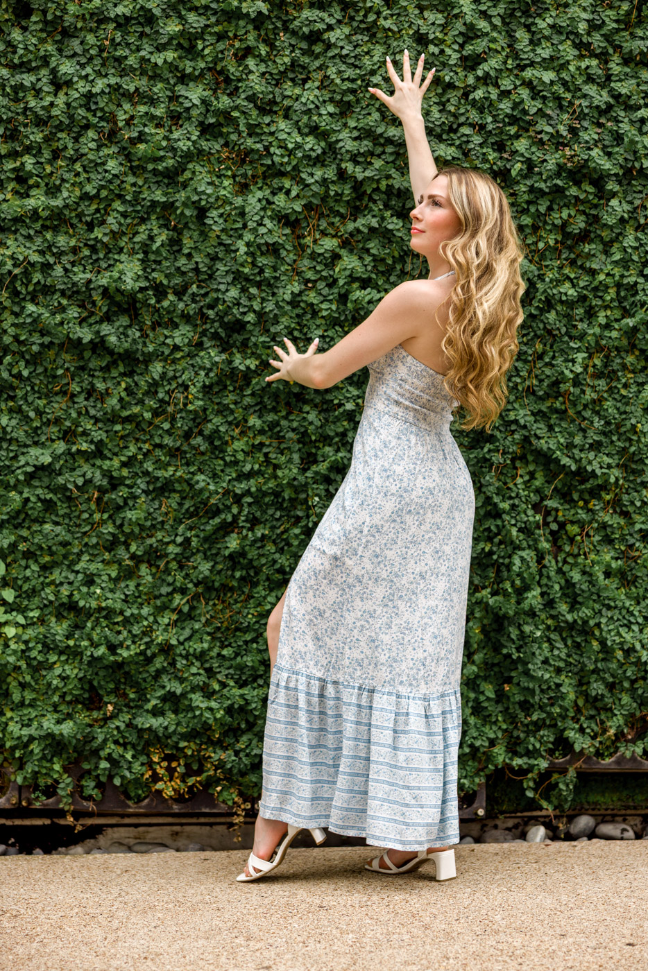 Brynley's senior session, green leaves wall portrait
