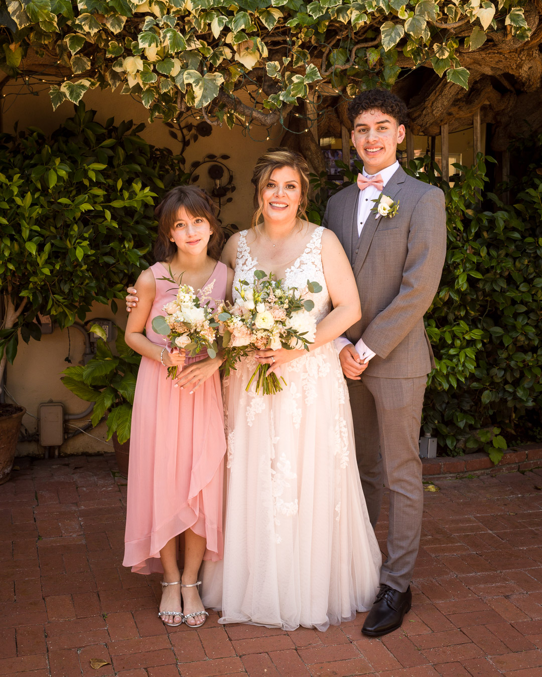 Garden courtyard couple portrait