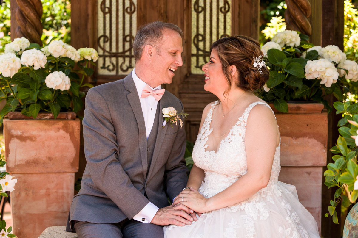 Candid portrait moment, garden wedding